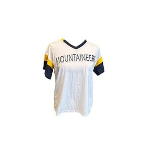 West Virginia Mountaineers Womens White Glitter V Neck T Shirt Size M Carl Banks